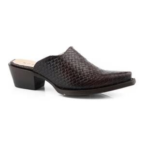 NWT Roper Women's Brown Leather Mary Embossed Basketweave Mules Shoes Size 9.5